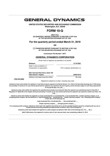 Miniature General Dynamics 10-Q Rapport trimestriel 2019 