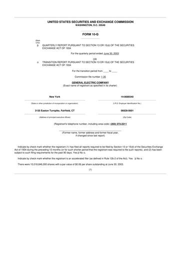 Thumbnail General Electric 10-Q Quarterly Report FY 