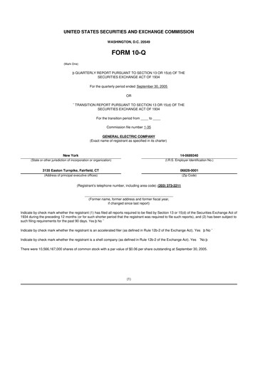 Thumbnail General Electric 10-Q Quarterly Report FY 