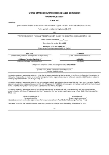 Thumbnail General Electric 10-Q Quarterly Report FY2011 