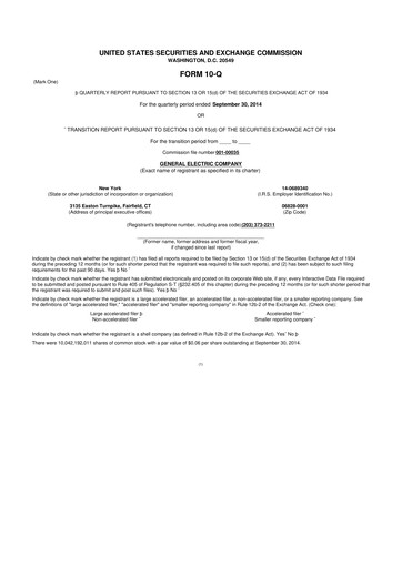 Thumbnail General Electric 10-Q Quarterly Report FY2014 