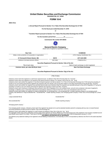 Thumbnail General Electric 10-K Annual Report 2018