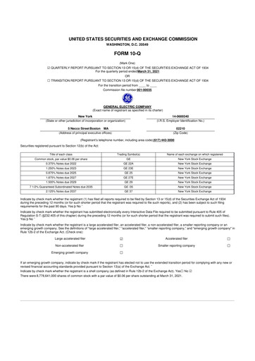 Thumbnail General Electric 10-Q Quarterly Report FY2021 