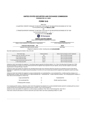 Thumbnail General Electric 10-Q Quarterly Report FY 