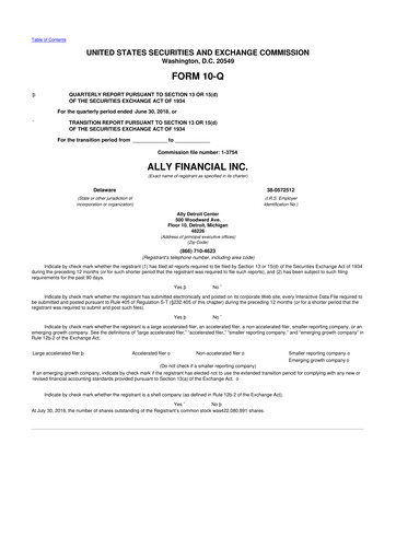 Thumbnail Ally Financial 10-Q Quarterly Report FY2018 