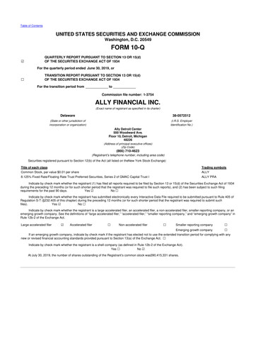 Thumbnail Ally Financial 10-Q Quarterly Report FY2019 