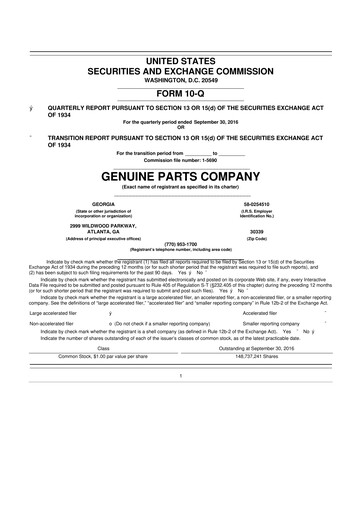 Thumbnail Genuine Parts Company
 10-Q Quarterly Report FY2016 
