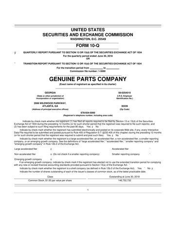 Thumbnail Genuine Parts Company
 10-Q Quarterly Report FY2018 