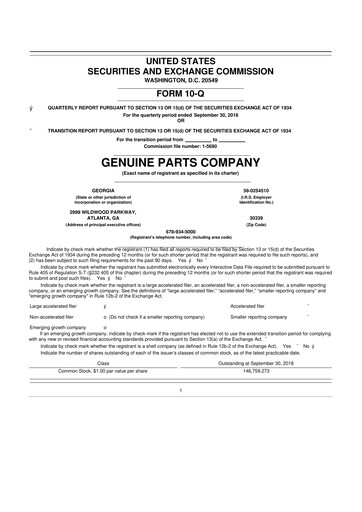 Thumbnail Genuine Parts Company
 10-Q Quarterly Report FY2018 