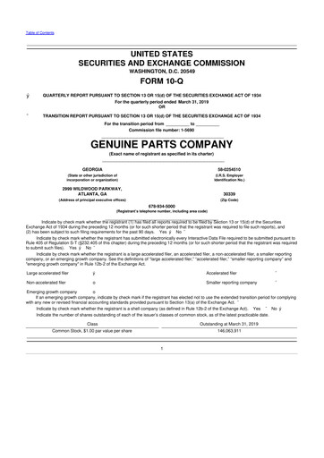 Thumbnail Genuine Parts Company
 10-Q Quarterly Report FY2019 