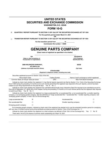 Thumbnail Genuine Parts Company
 10-Q Quarterly Report FY2021 