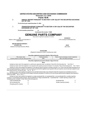 Thumbnail Genuine Parts Company
 10-K Annual Report 2024