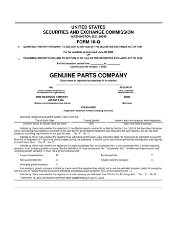 Thumbnail Genuine Parts Company
 10-Q Quarterly Report FY2026 