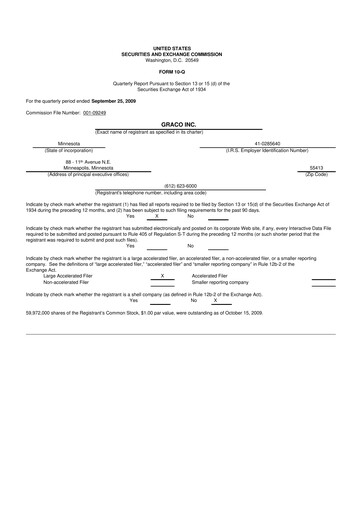 Thumbnail Graco 10-Q Quarterly Report FY 