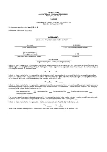 Thumbnail Graco 10-Q Quarterly Report FY2018 