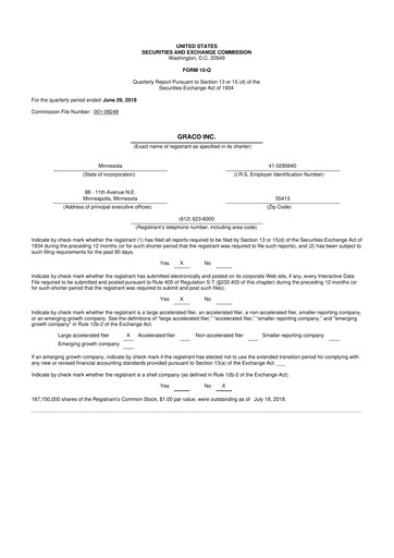 Thumbnail Graco 10-Q Quarterly Report FY2018 