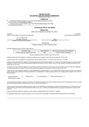 Thumbnail Graco 10-K Annual Report 2020