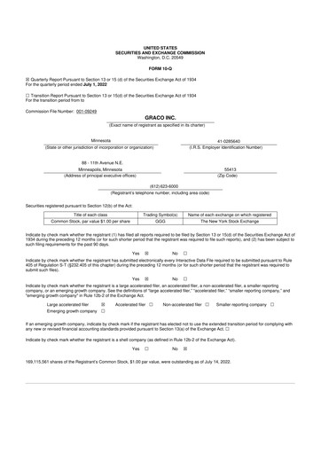 Thumbnail Graco 10-Q Quarterly Report FY2022 