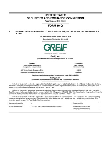Thumbnail Greif 10-Q Quarterly Report FY2018 