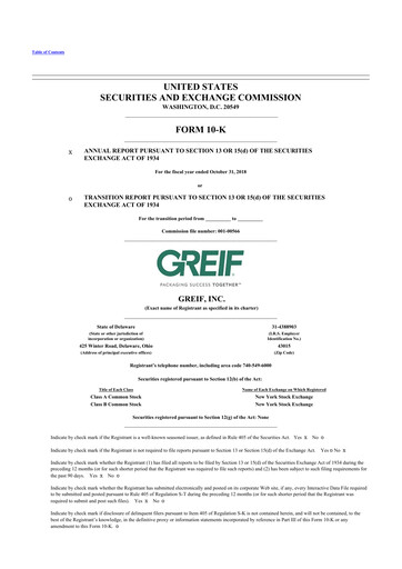 Thumbnail Greif 10-K Annual Report 2018