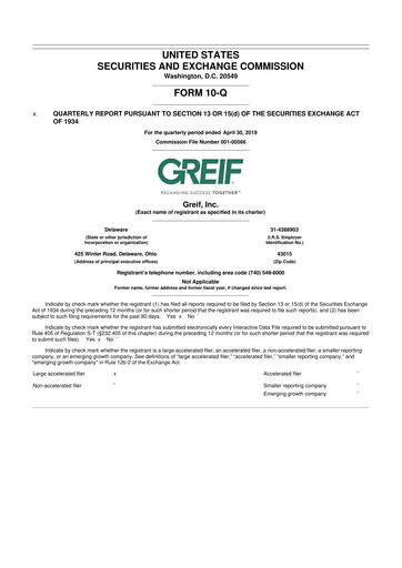 Thumbnail Greif 10-Q Quarterly Report FY2019 