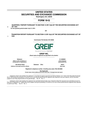 Thumbnail Greif 10-Q Quarterly Report FY2019 