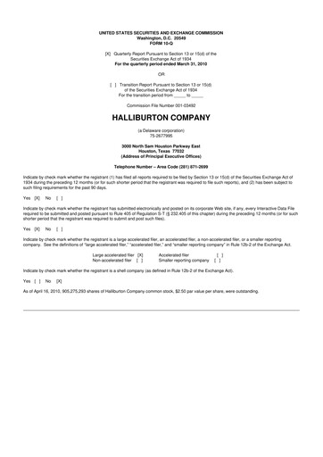 Vorschaubild Halliburton 10-Q Quartalsbericht 2010 