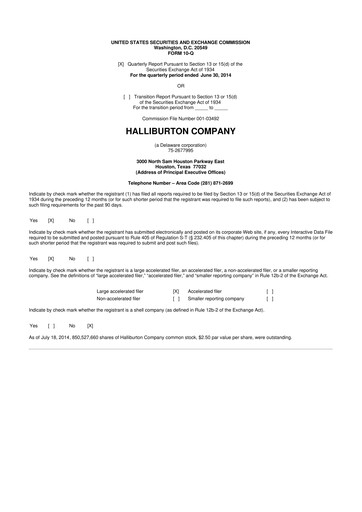 Vorschaubild Halliburton 10-Q Quartalsbericht 2014 
