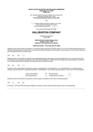 Vorschaubild Halliburton 10-Q Quartalsbericht 2015 