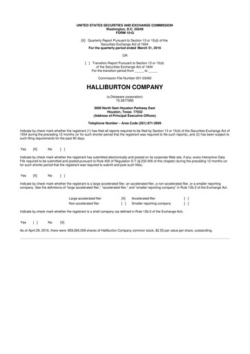 Vorschaubild Halliburton 10-Q Quartalsbericht 2016 