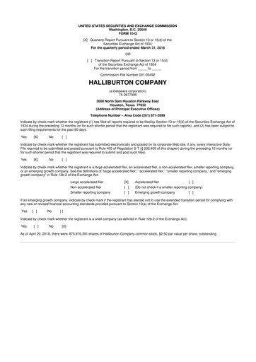 Vorschaubild Halliburton 10-Q Quartalsbericht 2018 