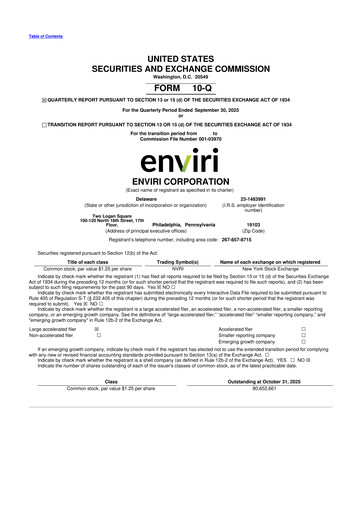 Thumbnail Enviri Corporation 10-Q Quarterly Report FY2025 