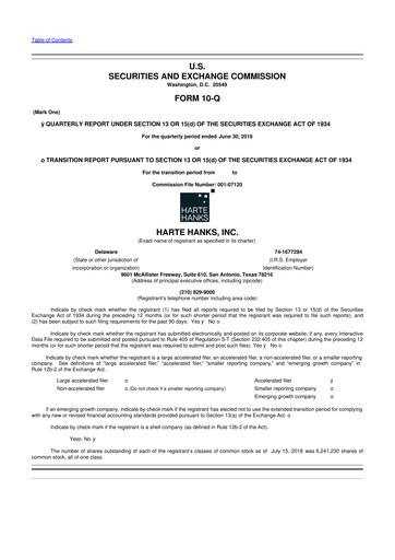 Miniature Harte Hanks 10-Q Rapport trimestriel 2018 