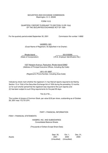 Vorschaubild Hasbro 10-Q Quartalsbericht  