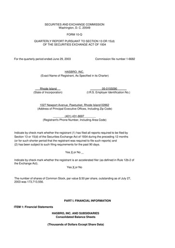 Vorschaubild Hasbro 10-Q Quartalsbericht  