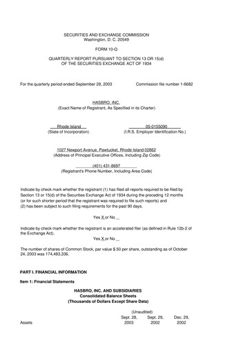 Vorschaubild Hasbro 10-Q Quartalsbericht  