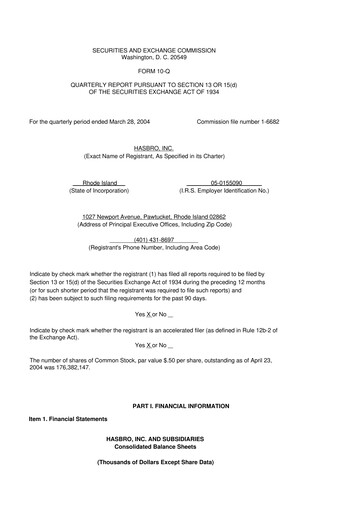 Vorschaubild Hasbro 10-Q Quartalsbericht  