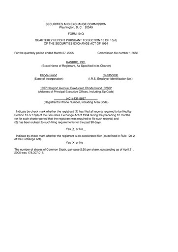 Vorschaubild Hasbro 10-Q Quartalsbericht  