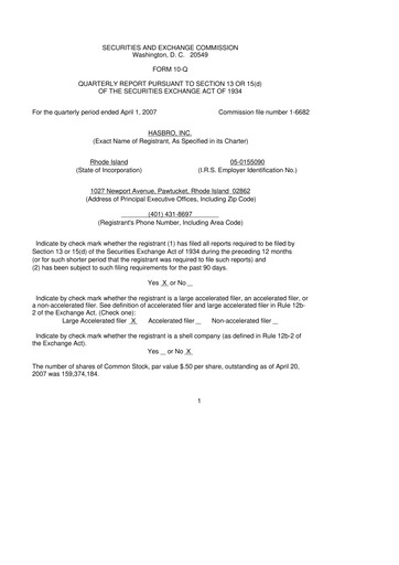 Vorschaubild Hasbro 10-Q Quartalsbericht  