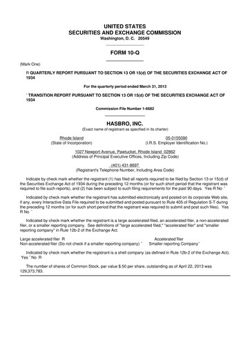 Vorschaubild Hasbro 10-Q Quartalsbericht 2013 