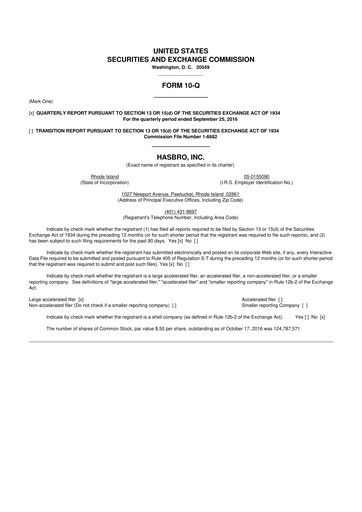 Vorschaubild Hasbro 10-Q Quartalsbericht 2016 