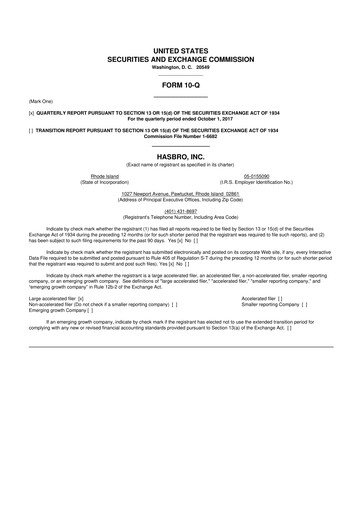 Vorschaubild Hasbro 10-Q Quartalsbericht 2017 