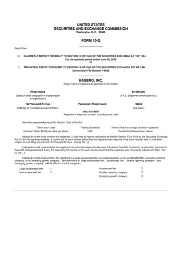 Vorschaubild Hasbro 10-Q Quartalsbericht 2019 