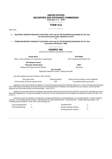 Vorschaubild Hasbro 10-Q Quartalsbericht 2019 