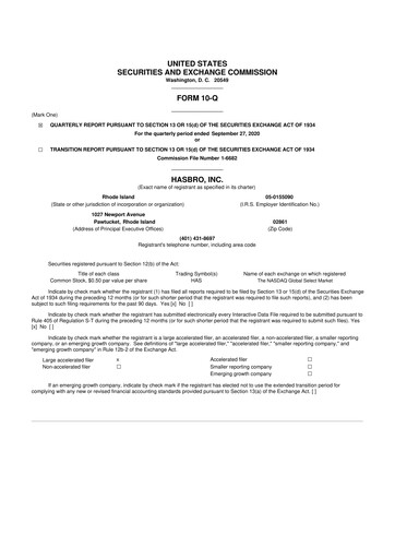Vorschaubild Hasbro 10-Q Quartalsbericht 2020 