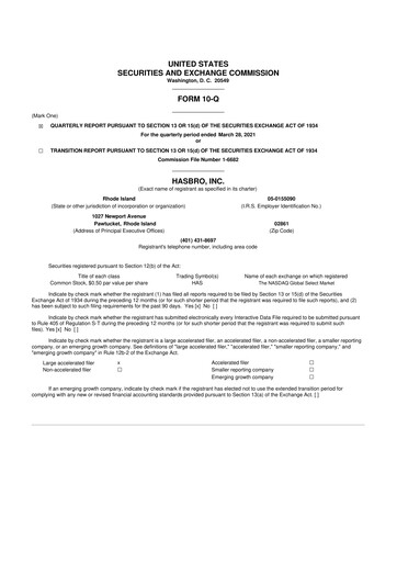 Vorschaubild Hasbro 10-Q Quartalsbericht 2021 