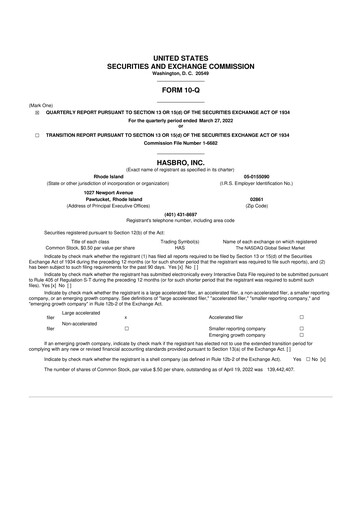 Vorschaubild Hasbro 10-Q Quartalsbericht 2022 