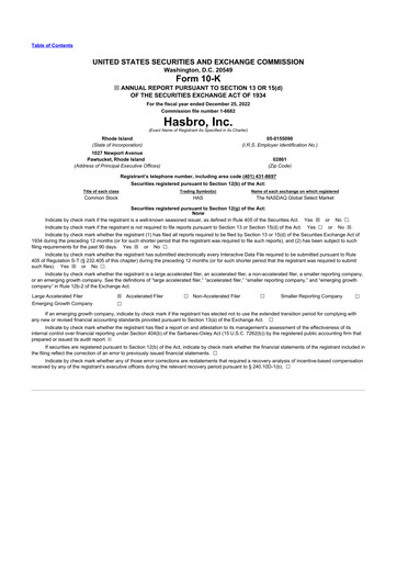 Thumbnail Hasbro 10-K Annual Report 2022