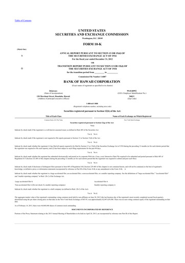 Thumbnail Bank of Hawaii
 10-K Annual Report 2012