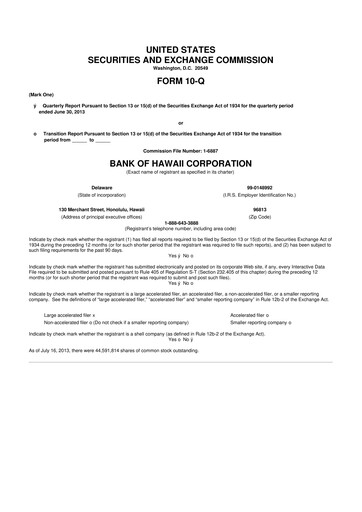 Thumbnail Bank of Hawaii
 10-Q Quarterly Report FY2013 